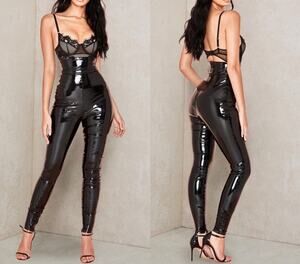 Alt Goth Vamp Black Stretch Patent Vinyl Glossy Pant S Edgy Sultry House of CB